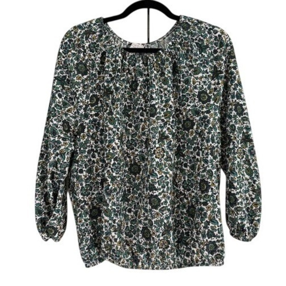 Loft Outlet Green Floral‎ Bubble Hem Blouse Romancore Cottagecore LP EUC